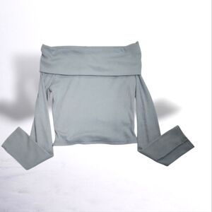 Dazy Ribbed Off-Shoulder Top – XL – Dusty Blue Gray – Stretch Knit